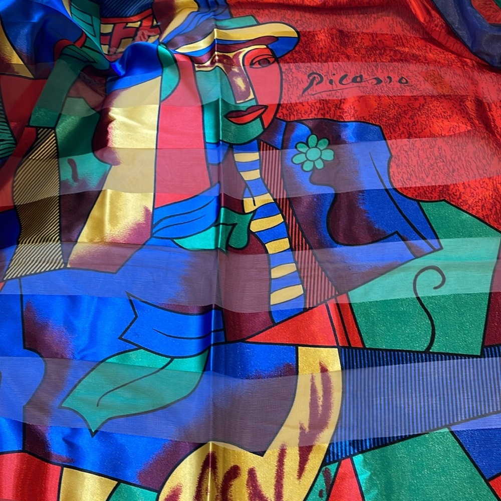 Picasso Painting oversized scarf square 40x40 polyester abstract print colorful